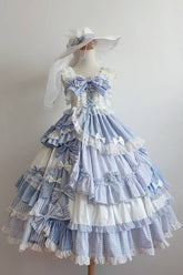 Purple/White Bowknot Multi-Layer Ruffled Sweet Lolita JSK Tiered Dress